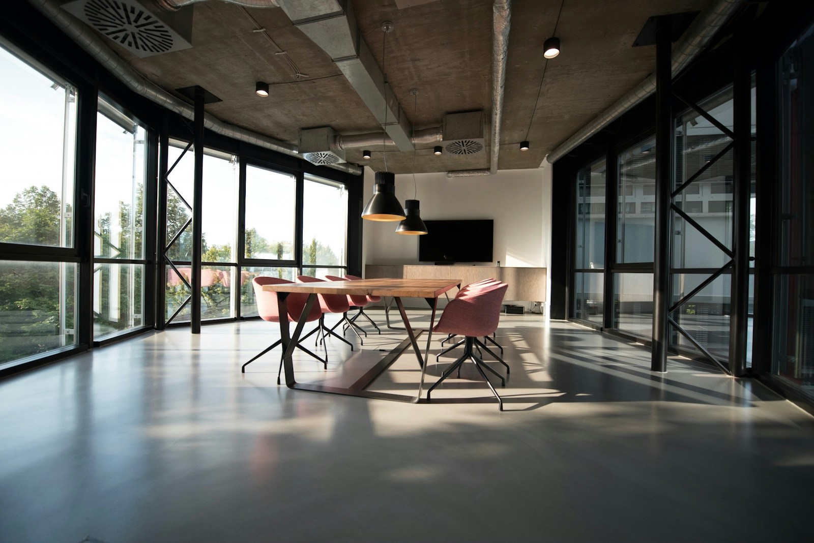A refined contemporary workspace with natural light
